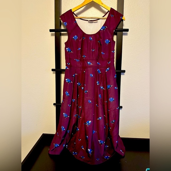 eshakti Dresses & Skirts - eShakti Dress Womens Purple Birds Short Sleeve Fit & Flare